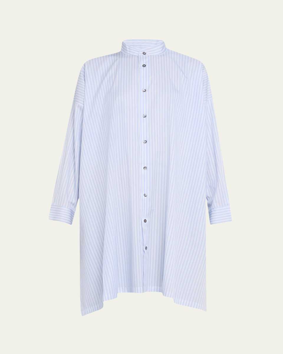 Wide A-Line Collarless Shirt With Slits (Very Long Length)